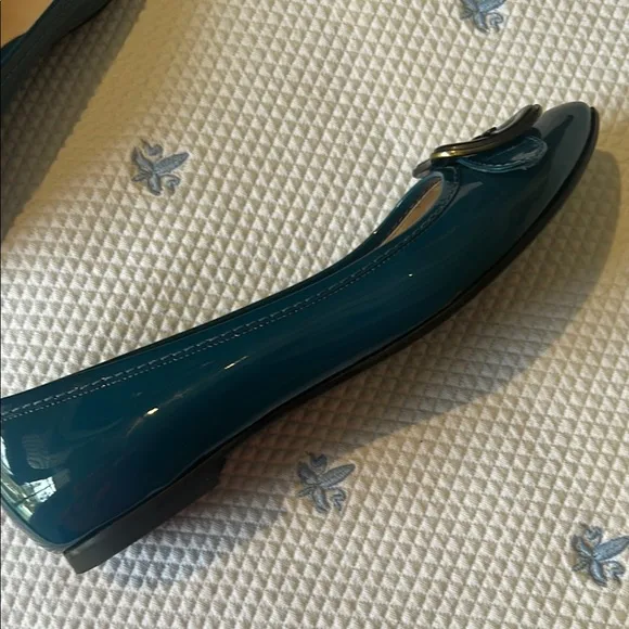 Fendi Blue Patent Leather Flats with Silver Buckle