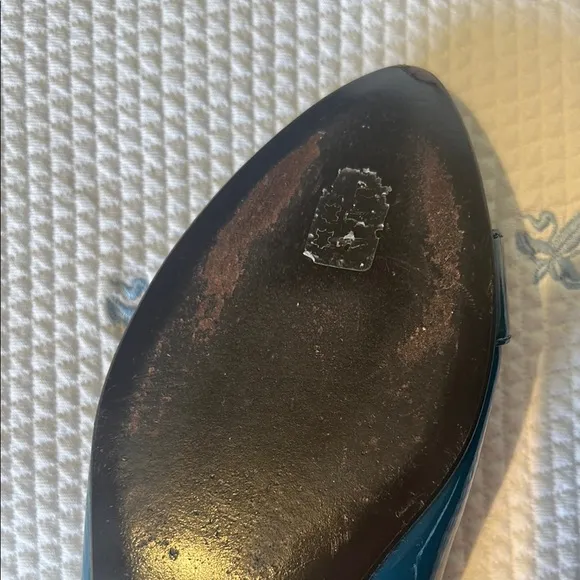 Fendi Blue Patent Leather Flats with Silver Buckle