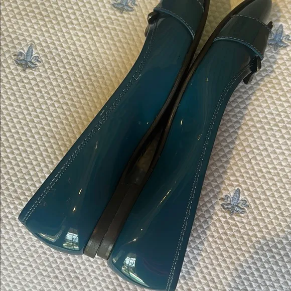 Fendi Blue Patent Leather Flats with Silver Buckle
