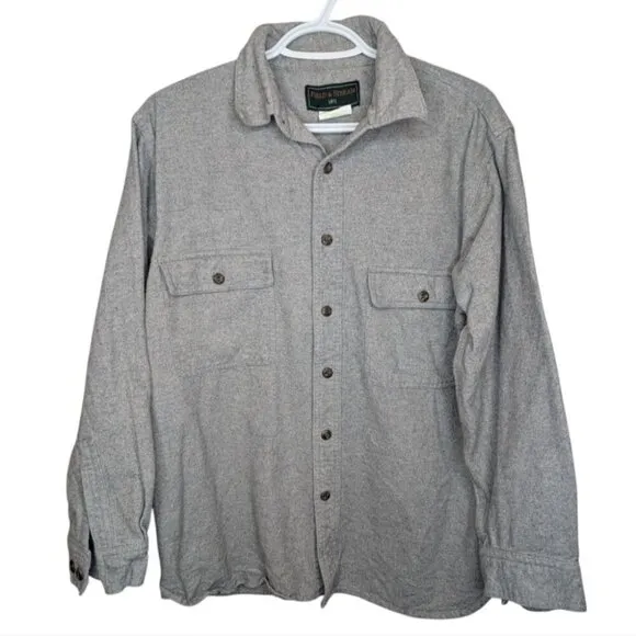 Field &amp; Stream Vintage Gray Fleece Button-Up Shirt Men's Medium - Short arms.
