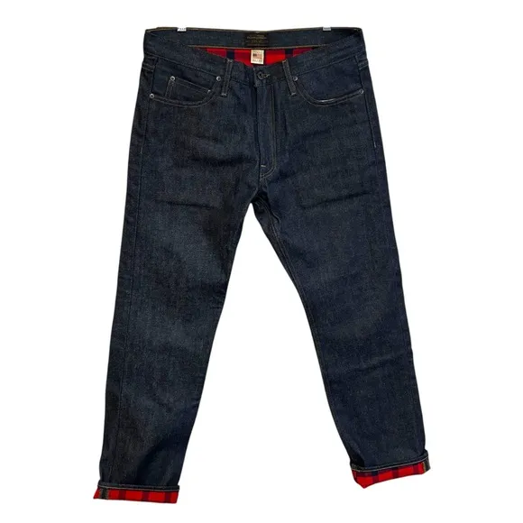 Filson 33x32* RAIL-SPLITTER LINED flannel plaid raw denim jean straight leg