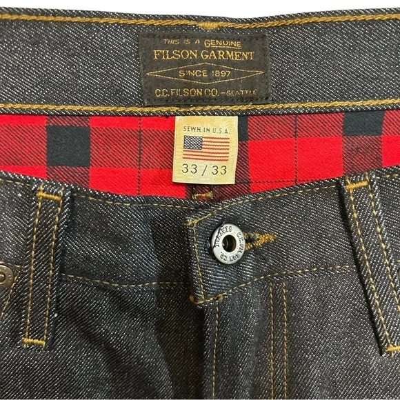 Filson 33x32* RAIL-SPLITTER LINED flannel plaid raw denim jean straight leg