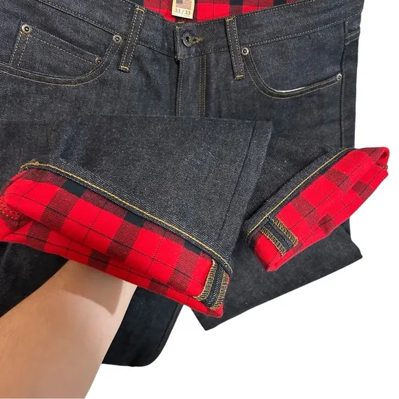 Filson 33x32* RAIL-SPLITTER LINED flannel plaid raw denim jean straight leg