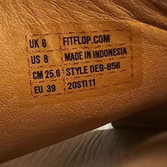 FitFlop H-Bar Leather Slide Platform Sandals Cognac/Yellow Sz 8