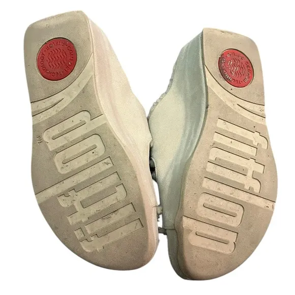 FitFlop Shuv Two-Bar Shearling-Lined Suede Slippers rose cream leather slides