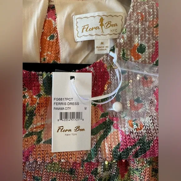 Flora Bea Ferris Sequin Floral Cocktail Midi Dress NWT Size Medium