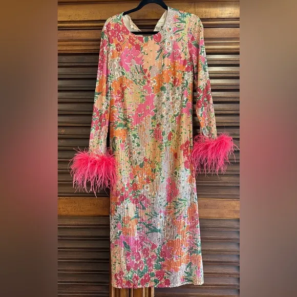 Flora Bea Ferris Sequin Floral Cocktail Midi Dress NWT Size Medium