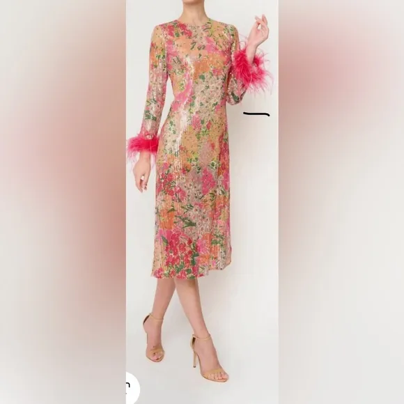Flora Bea Ferris Sequin Floral Cocktail Midi Dress NWT Size Medium
