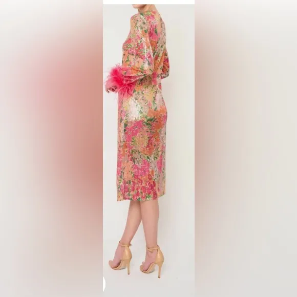 Flora Bea Ferris Sequin Floral Cocktail Midi Dress NWT Size Medium