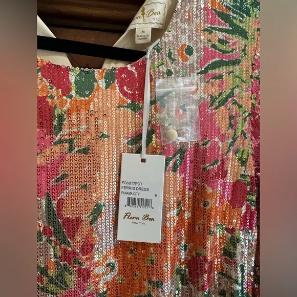 Flora Bea Ferris Sequin Floral Cocktail Midi Dress NWT Size Medium