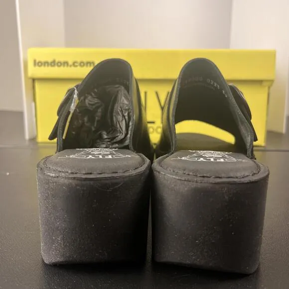 FLY LONDON EPLE519FLY Lightweight Black Leather Chunky Heel Platform Sandal