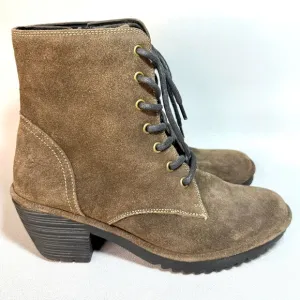 Fly London Olive Brown Suede Leather Lace-Up Combat Ankle Boots