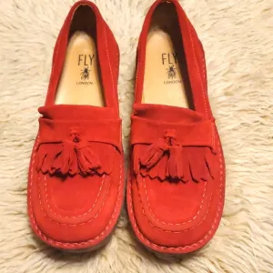 Fly London Rare Color and Style Red Suede Tassle Loafers Size EU 40