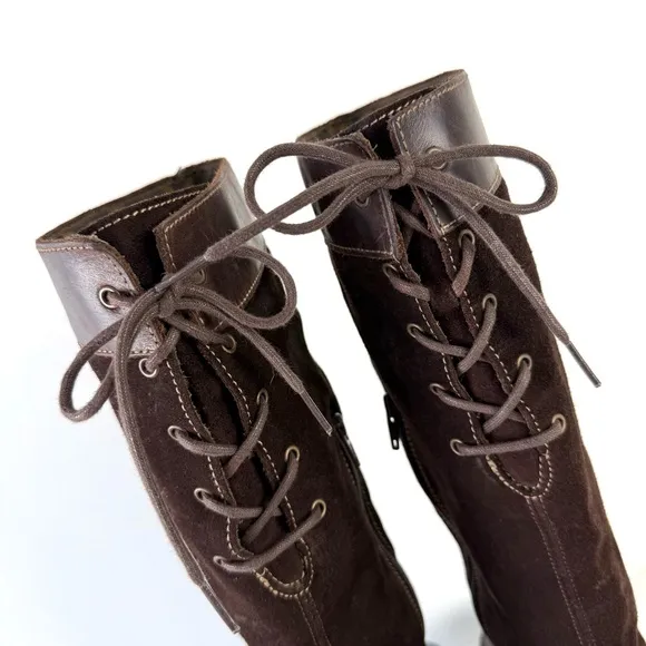 FLY London Western Style Suede Leather Slouch Lace-Up Knee Boots Brown Sz 38
