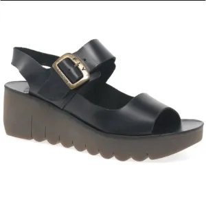 Fly London Womens Casual Yail Black Sandals Sz 37(US 6-6.5) Boho Coastal Grandma