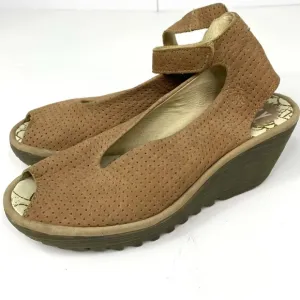 Fly London Yala Perforated Wedge Sandal Beige USA Size  5.5 Eur Size 36