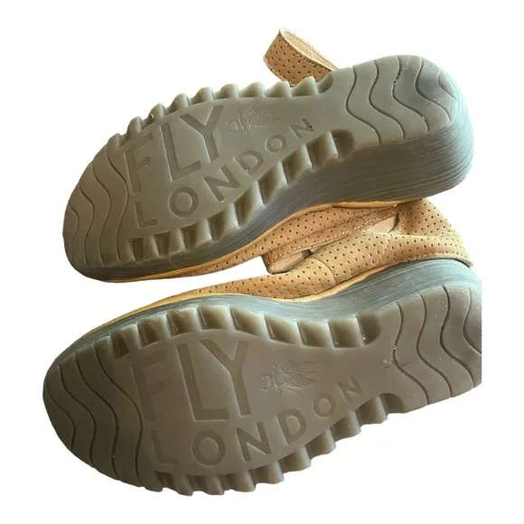 Fly London Yala Perforated Wedge Sandal Beige USA Size  5.5 Eur Size 36