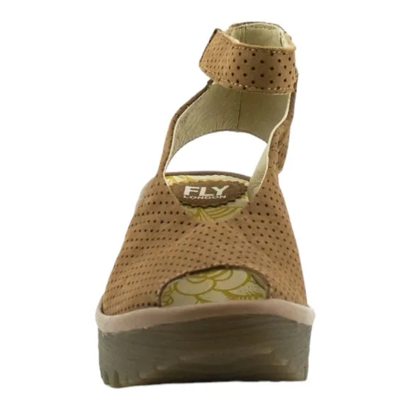Fly London Yala Perforated Wedge Sandal Beige USA Size  5.5 Eur Size 36