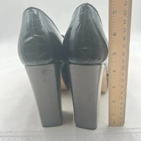 FOWT Black Chunky Heel Leather Loafer Square Toe High Heel Loafer Slip-on Shoes