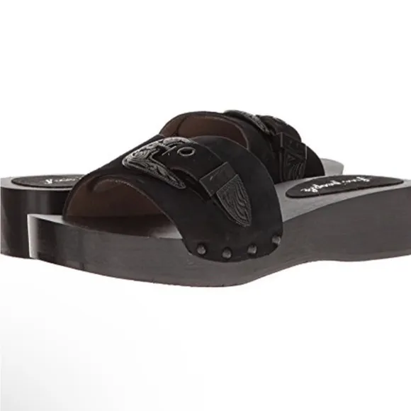 FP Westtown Slide Leather Wooden Clogs Sandals Buckle Size 41
