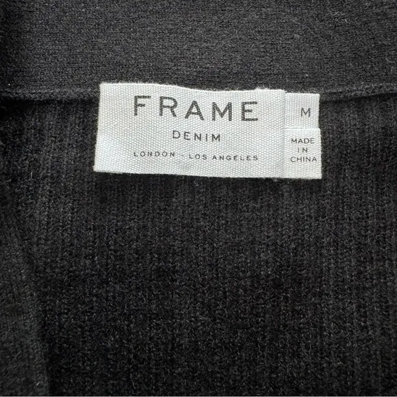 FRAME Denim Off Shoulder Ribbed Sweater Black Wool Blend Fitted Knit Size M