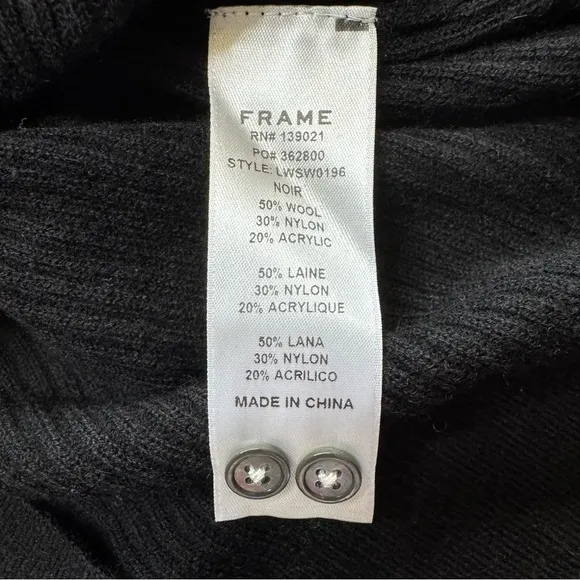 FRAME Denim Off Shoulder Ribbed Sweater Black Wool Blend Fitted Knit Size M