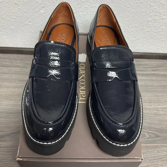 FRANCO SARTO Balin Lug Sole Loafers MIDNIGHT FAUX PATENT