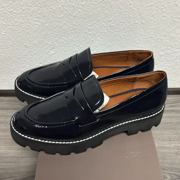 FRANCO SARTO Balin Lug Sole Loafers MIDNIGHT FAUX PATENT