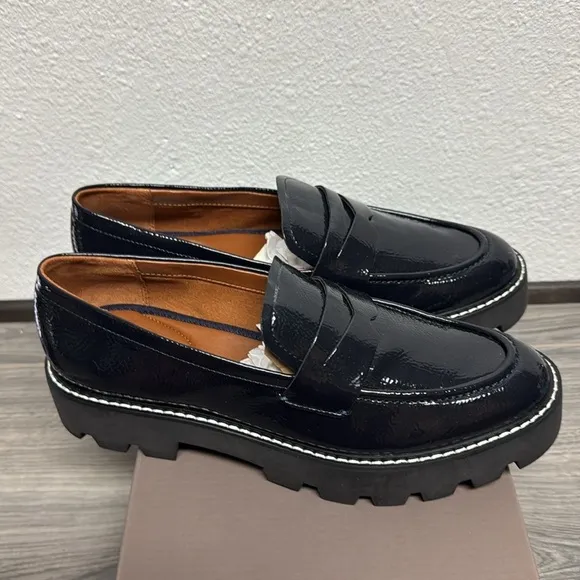 FRANCO SARTO Balin Lug Sole Loafers MIDNIGHT FAUX PATENT