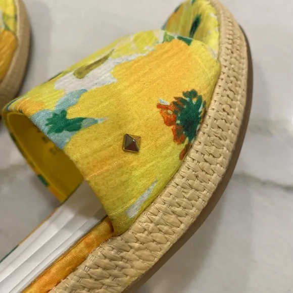 Franco Sarto Sandals Size 8 Yellow Floral Slide Sandals NWOT