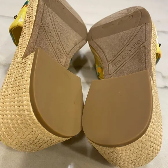 Franco Sarto Sandals Size 8 Yellow Floral Slide Sandals NWOT