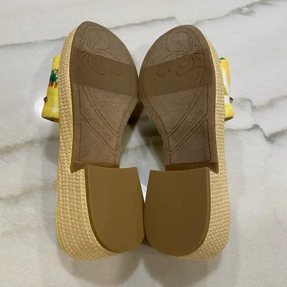Franco Sarto Sandals Size 8 Yellow Floral Slide Sandals NWOT