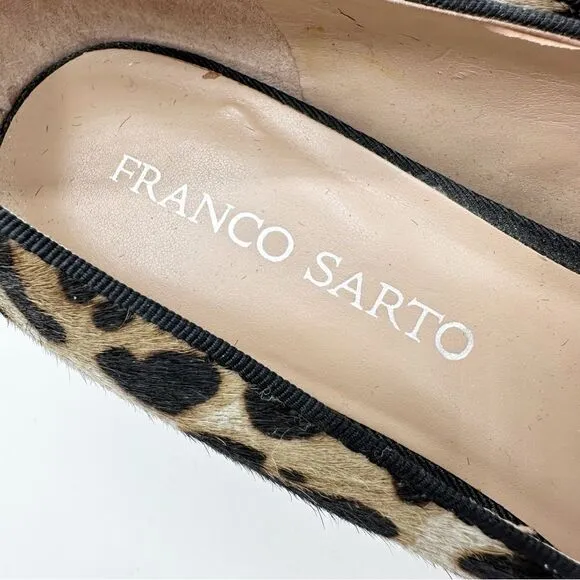 Franco Sarto Sambra Calf’s Hair Leopard Print Wrapped Wedge Pointed Toe Pumps 8