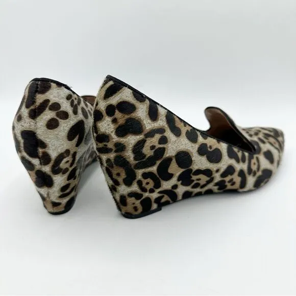 Franco Sarto Sambra Calf’s Hair Leopard Print Wrapped Wedge Pointed Toe Pumps 8
