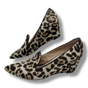 Franco Sarto Sambra Calf’s Hair Leopard Print Wrapped Wedge Pointed Toe Pumps 8