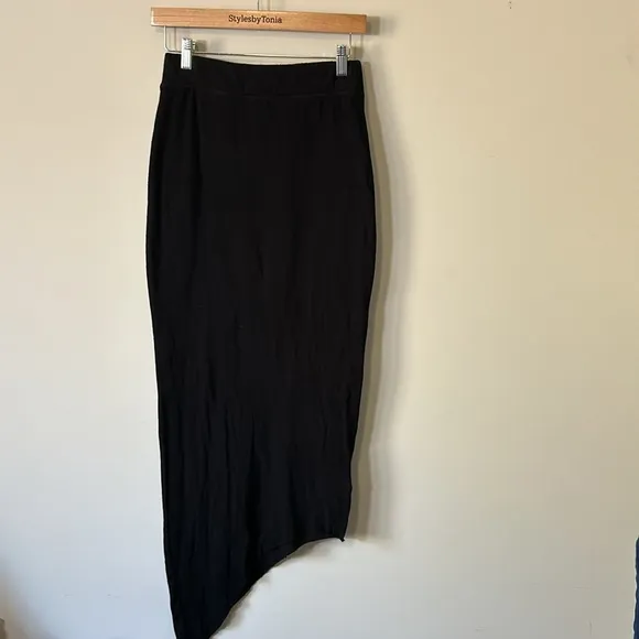 FRANK and EILEEN Tee Lab Asymmetrical Skirt FLEECE Black Raw Hem Sz S