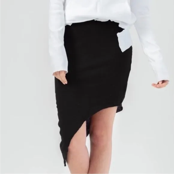 FRANK and EILEEN Tee Lab Asymmetrical Skirt FLEECE Black Raw Hem Sz S