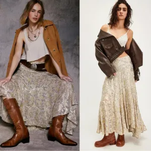 Free People Bohemian Ethereal Fairy Ruffle Luci Maxi Skirt Medium NWT Shimmer