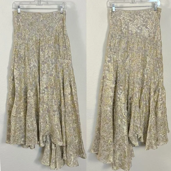 Free People Bohemian Ethereal Fairy Ruffle Luci Maxi Skirt Medium NWT Shimmer