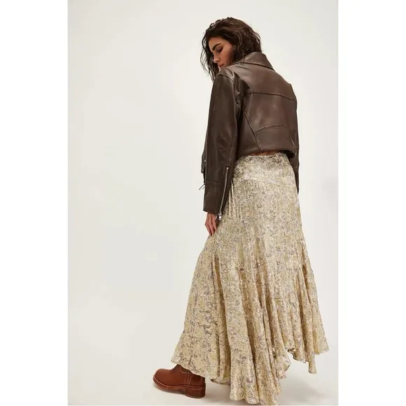 Free People Bohemian Ethereal Fairy Ruffle Luci Maxi Skirt Medium NWT Shimmer