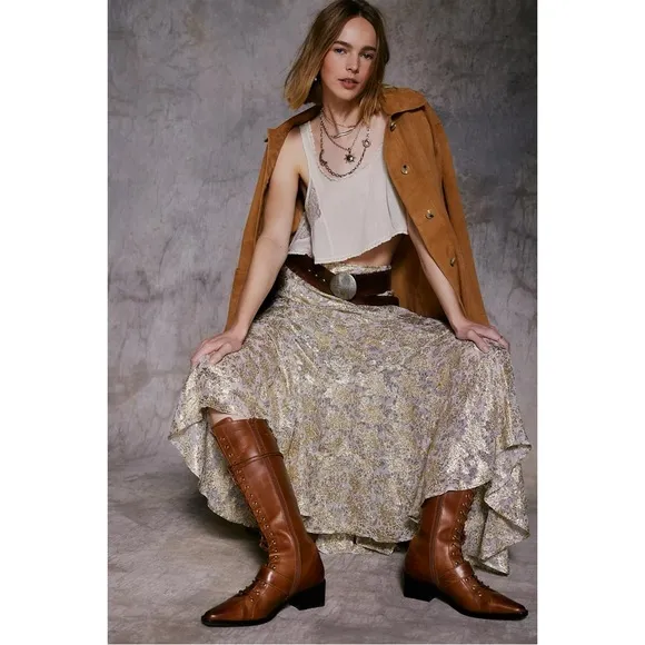 Free People Bohemian Ethereal Fairy Ruffle Luci Maxi Skirt Medium NWT Shimmer