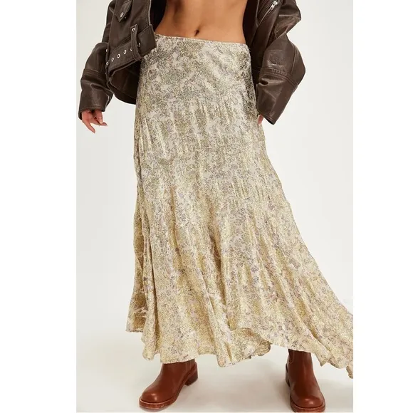 Free People Bohemian Ethereal Fairy Ruffle Luci Maxi Skirt Medium NWT Shimmer