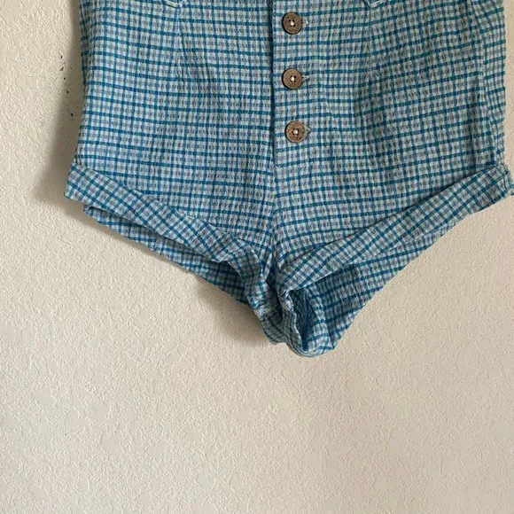 Free People Checked Out Plaid Micro Brief Style Retro Linen Blend Boho Shorts 4