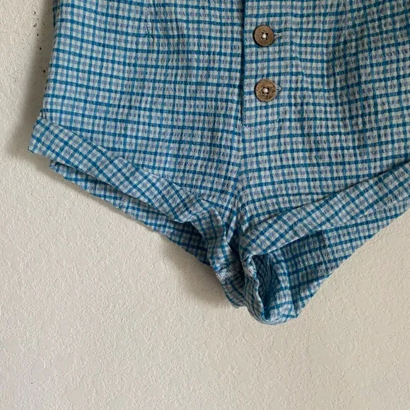 Free People Checked Out Plaid Micro Brief Style Retro Linen Blend Boho Shorts 4