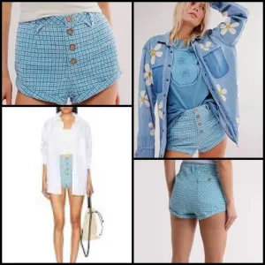 Free People Checked Out Plaid Micro Brief Style Retro Linen Blend Boho Shorts 4