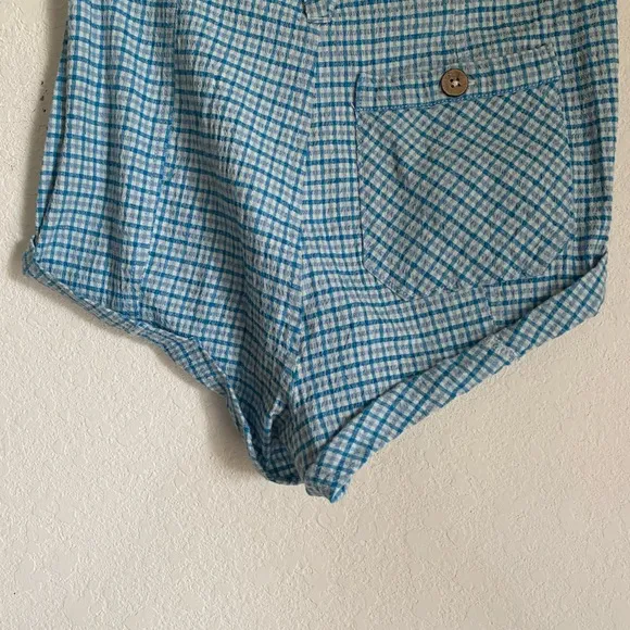 Free People Checked Out Plaid Micro Brief Style Retro Linen Blend Boho Shorts 4