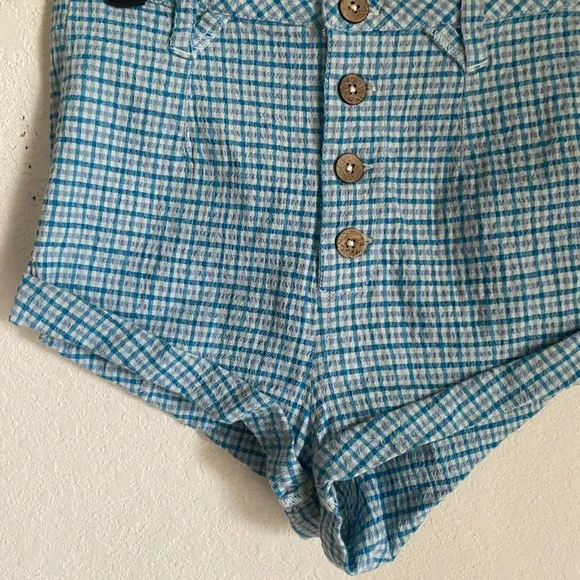 Free People Checked Out Plaid Micro Brief Style Retro Linen Blend Boho Shorts 4