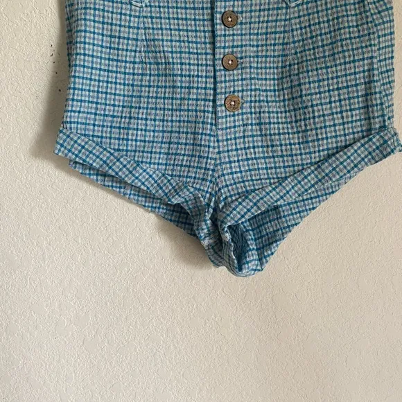 Free People Checked Out Plaid Micro Brief Style Retro Linen Blend Boho Shorts 4