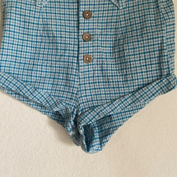 Free People Checked Out Plaid Micro Brief Style Retro Linen Blend Boho Shorts 4