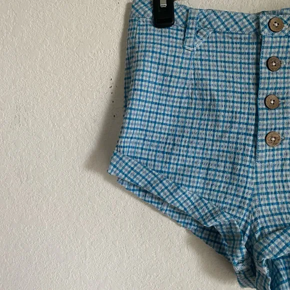 Free People Checked Out Plaid Micro Brief Style Retro Linen Blend Boho Shorts 4